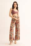 Buy_TORQADORN_Multi Color Chinon Printed Smudged Floral Bell Bottom Pant _at_Aza_Fashions