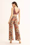 Shop_TORQADORN_Multi Color Chinon Printed Smudged Floral Bell Bottom Pant _at_Aza_Fashions