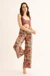 TORQADORN_Multi Color Chinon Printed Smudged Floral Bell Bottom Pant _Online_at_Aza_Fashions