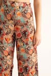 Buy_TORQADORN_Multi Color Chinon Printed Smudged Floral Bell Bottom Pant _Online_at_Aza_Fashions