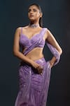 Kavita arora_Purple Net Hand Embroidered Beads Pre-draped Saree With Blouse  _Online_at_Aza_Fashions