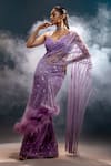 Buy_Kavita arora_Purple Net Hand Embroidered Beads Pre-draped Saree With Blouse  _at_Aza_Fashions