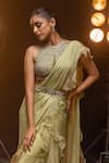 Shop_Kavita arora_Green Pure Chiffon Hand Ruffle Pre-stitched Saree Set With Belt _Online_at_Aza_Fashions