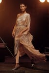 Kavita arora_Ivory Organza Hand Embroidered Sequins One Shoulder Draped Saree Gown With Pant _Online_at_Aza_Fashions