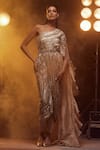 Kavita arora_Ivory Organza Hand Embroidered Sequins One Shoulder Draped Saree Gown With Pant _at_Aza_Fashions