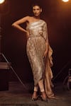 Buy_Kavita arora_Ivory Organza Hand Embroidered Sequins One Shoulder Draped Saree Gown With Pant _at_Aza_Fashions