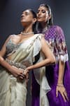 Kavita arora_Purple Pure Chiffon And Net Hand Embroidered Pre-draped Saree Set With Cape _Online_at_Aza_Fashions