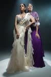 Buy_Kavita arora_Purple Pure Chiffon And Net Hand Embroidered Pre-draped Saree Set With Cape _Online_at_Aza_Fashions