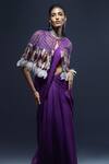 Kavita arora_Purple Pure Chiffon And Net Hand Embroidered Pre-draped Saree Set With Cape _at_Aza_Fashions