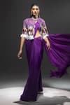 Buy_Kavita arora_Purple Pure Chiffon And Net Hand Embroidered Pre-draped Saree Set With Cape _at_Aza_Fashions