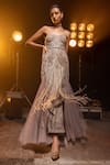 Buy_Kavita arora_Grey Net Hand Embroidered Floral Sweetheart Gown With Gloves  _at_Aza_Fashions