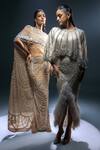 Shop_Kavita arora_Ivory Pure Satin Organza Hand Embroidered Beads Cape Round Skirt Set 