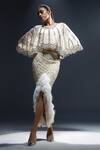 Buy_Kavita arora_Ivory Pure Satin Organza Hand Embroidered Beads Cape Round Skirt Set _at_Aza_Fashions