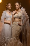 Buy_Kavita arora_Cream Net Hand Embroidered Crystals Cape Round Lehenga Set  _Online_at_Aza_Fashions