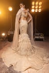 Shop_Kavita arora_Cream Net Hand Embroidered Crystals Cape Round Lehenga Set  _at_Aza_Fashions