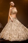 Kavita arora_Gold Net Hand Embroidered Sequins Deep V Blouse Bridal Lehenga Set  _Online_at_Aza_Fashions