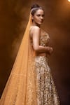 Buy_Kavita arora_Gold Net Hand Embroidered Sequins Deep V Blouse Bridal Lehenga Set  _Online_at_Aza_Fashions