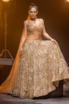 Buy_Kavita arora_Gold Net Hand Embroidered Sequins Deep V Blouse Bridal Lehenga Set  _at_Aza_Fashions