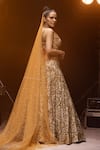 Shop_Kavita arora_Gold Net Hand Embroidered Sequins Deep V Blouse Bridal Lehenga Set  _at_Aza_Fashions