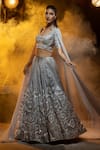 Kavita arora_Silver Pure Silk Organza Hand Embroidered Beads V Bridal Lehenga Set  _Online_at_Aza_Fashions