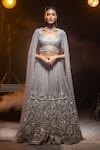 Buy_Kavita arora_Silver Pure Silk Organza Hand Embroidered Beads V Bridal Lehenga Set  _Online_at_Aza_Fashions