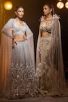 Buy_Kavita arora_Silver Pure Silk Organza Hand Embroidered Beads V Bridal Lehenga Set  