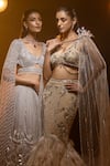 Shop_Kavita arora_Silver Pure Silk Organza Hand Embroidered Beads V Bridal Lehenga Set  