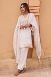 Buy_KARAJ JAIPUR_White Kurta And Pant Velvet Embroidery Cut Dana V Lily Gardenia Yoke Short Set _at_Aza_Fashions