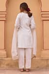 Shop_KARAJ JAIPUR_White Kurta And Pant Velvet Embroidery Cut Dana V Lily Gardenia Yoke Short Set _at_Aza_Fashions