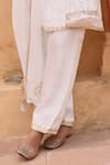 Buy_KARAJ JAIPUR_White Kurta And Pant Velvet Embroidery Cut Dana V Lily Gardenia Yoke Short Set _Online_at_Aza_Fashions