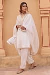 Shop_KARAJ JAIPUR_White Kurta And Pant Velvet Embroidery Cut Dana V Lily Gardenia Yoke Short Set _Online_at_Aza_Fashions