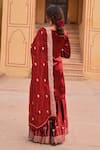 Shop_KARAJ JAIPUR_Red Kurta And Sharara Velvet Embroidery Dori Round Neck Bahar Fleur Set _at_Aza_Fashions