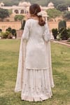 Shop_KARAJ JAIPUR_White Kurta And Sharara Velvet Embroidery Dori Round Neck Lily Bahar Set _at_Aza_Fashions