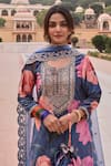 Buy_KARAJ JAIPUR_Blue Kurta And Sharara Velvet Print Blossom U Neck Dori Embroidered Set _Online_at_Aza_Fashions