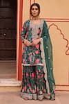 Buy_KARAJ JAIPUR_Green Kurta And Sharara Velvet Print Chrysanthemum Round Dori Embroidered Set _at_Aza_Fashions