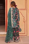 Shop_KARAJ JAIPUR_Green Kurta And Sharara Velvet Print Chrysanthemum Round Dori Embroidered Set _at_Aza_Fashions