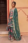 Shop_KARAJ JAIPUR_Green Kurta And Sharara Velvet Print Chrysanthemum Round Dori Embroidered Set _Online_at_Aza_Fashions