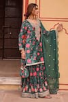 KARAJ JAIPUR_Green Kurta And Sharara Velvet Print Chrysanthemum Round Dori Embroidered Set _at_Aza_Fashions