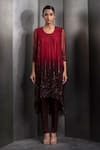 Buy_Rohit Gandhi + Rahul Khanna_Red Tulle Embroidered Sequin Round Gradient High-low Kurta With Pant _at_Aza_Fashions
