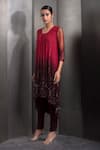 Buy_Rohit Gandhi + Rahul Khanna_Red Tulle Embroidered Sequin Round Gradient High-low Kurta With Pant _Online_at_Aza_Fashions
