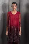 Shop_Rohit Gandhi + Rahul Khanna_Red Tulle Embroidered Sequin Round Gradient High-low Kurta With Pant _Online_at_Aza_Fashions
