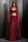 Buy_Rohit Gandhi + Rahul Khanna_Grey Tulle Embroidered Sequin Sweetheart Floral Lehenga Set 