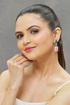 Shop_Minaki_Pink Crystals, Stones Crackled Embellished Dangler Earrings _Online_at_Aza_Fashions