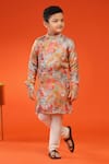 Buy_Kora By Nilesh Mitesh_Pink Silk Print Floral Retro Kurta With Churidar _at_Aza_Fashions