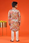 Shop_Kora By Nilesh Mitesh_Pink Silk Print Floral Retro Kurta With Churidar _at_Aza_Fashions