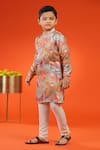 Kora By Nilesh Mitesh_Pink Silk Print Floral Retro Kurta With Churidar _Online_at_Aza_Fashions