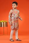 Shop_Kora By Nilesh Mitesh_Pink Silk Print Floral Retro Kurta With Churidar _Online_at_Aza_Fashions