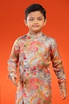 Kora By Nilesh Mitesh_Pink Silk Print Floral Retro Kurta With Churidar _at_Aza_Fashions