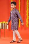 Kora By Nilesh Mitesh_Purple Silk Print Floral Kurta With Churidar _Online_at_Aza_Fashions