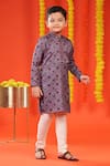 Buy_Kora By Nilesh Mitesh_Purple Silk Print Floral Kurta With Churidar _Online_at_Aza_Fashions